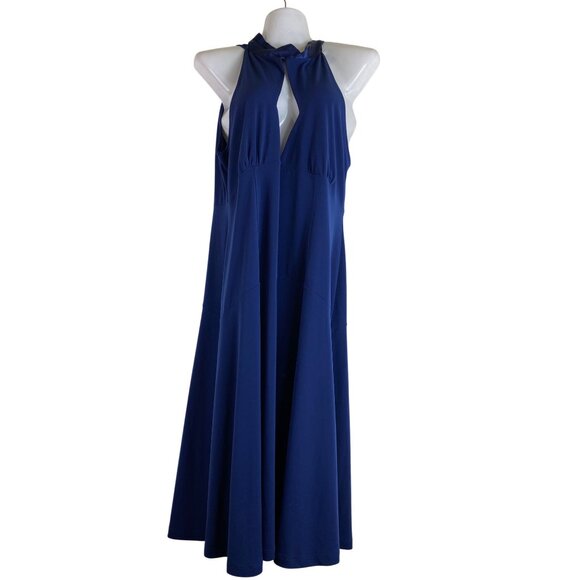 Moda International Blue Sleeveless Halter Neck Dress Large Y2K Sexy Retro Classy - Picture 5 of 7